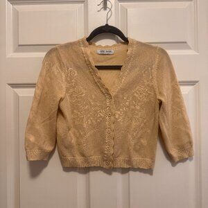 Kate Kasin Beige Floral Knit Cardigan Size Small